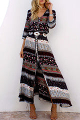 Fashion Street Print Patchwork V Neck Printed Dresses(4 Colors)