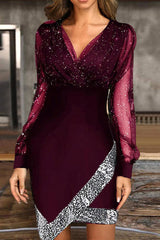 Fashion Street Solid Patchwork V Neck A Line Dresses