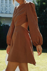 Fashion Street Solid Hollowed Out O Neck A Line Dresses