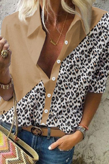Casual Street Leopard Buckle Turndown Collar Tops(3 Colors)