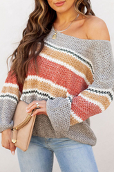 Casual Patchwork Hollowed Out Contrast O Neck Tops Sweater