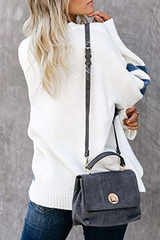 Casual Patchwork Contrast O Neck Tops Sweater