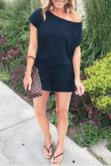 Casual Solid Patchwork One Shoulder Straight Rompers(4 Colors)