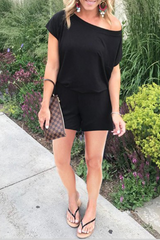 Casual Solid Patchwork One Shoulder Straight Rompers(4 Colors)