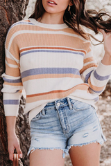 Casual Striped Basic O Neck Tops Sweater