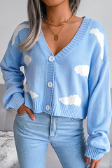 Casual Patchwork Buckle Contrast V Neck Tops Sweater