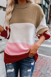 Casual Striped Split Joint Contrast O Neck Tops Sweater