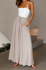 Casual Solid Patchwork Loose High Waist Wide Leg Solid Color Bottoms(5 colors)