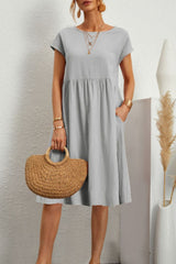 Casual Solid Patchwork O Neck A Line Short Sleeve Dress(11 Colors)