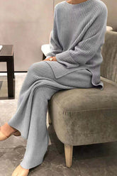 Casual Solid Color O Neck Long Sleeve Two Pieces(5 Colors)