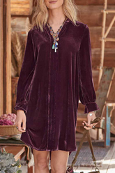 Street Solid Patchwork V Neck Straight Dresses