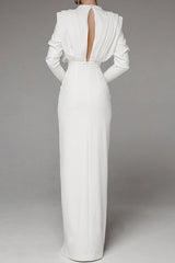 Elegant Solid Patchwork Backless Slit Fold O Neck Straight Dresses(3 Colors)