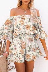 Casual Simplicity Print Patchwork Off the Shoulder Loose Jumpsuits(5 Colors)