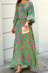 Casual Street Geometric Patchwork O Neck Three Quarter Two Pieces