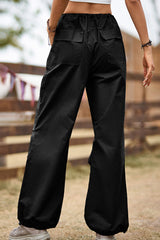 Casual Street Solid Pocket Loose High Waist Straight Solid Color Bottoms