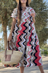 Vintage Elegant Geometric Print Patchwork O Neck A Line Dresses(5 Colors)