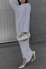 Casual Solid O Neck Pleated Dresses