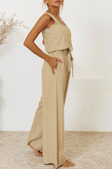 Casual Solid Pocket Square Collar Sleeveless Two Pieces