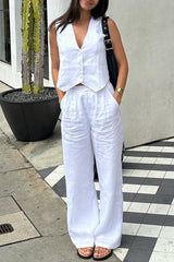 Casual Simplicity Solid Buckle V Neck Sleeveless Two Pieces(6 Colors)