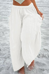 Casual Simplicity Solid Pocket Loose Mid Waist Wide Leg Solid Color Bottoms