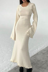 Casual Solid Backless Stringy Selvedge O Neck Long Sleeve Dresses