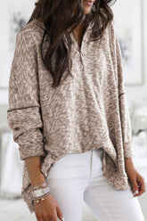 Casual Solid Buttons V Neck Tops