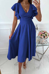 Elegant Simplicity Flounce V Neck A Line Dresses(3 Colors)