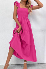 Elegant Solid Backless Square Collar Cake Skirt Dresses