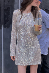 Sexy Party Solid Sequins O Neck Wrapped Skirt Dresses