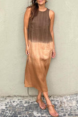 Casual Gradient Print Contrast O Neck Sleeveless Dresses