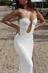 Celebrities Solid Color Patchwork Strapless Long Dresses