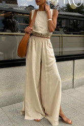 Casual Solid Color Slit O Neck Sleeveless Two Pieces(3 Colors)