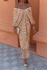 Sexy Celebrities Sequins V Neck One Step Skirt Dresses