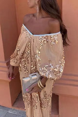 Sexy Celebrities Sequins V Neck One Step Skirt Dresses