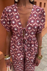 Casual Daily Lace Up V Neck Short Sleeve Two Pieces