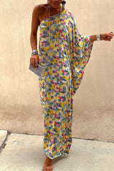 Elegant Geometric Print Irregular Oblique Collar Irregular Dresses