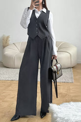 Casual Daily Solid Color Buckle Ruched V Neck Sleeveless Two Pieces