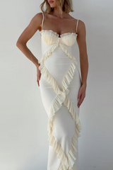 Sexy Patchwork Ruffle V Neck Sling Dresses