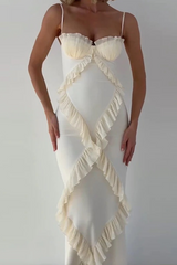 Sexy Patchwork Ruffle V Neck Sling Dresses