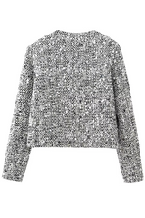 Casual Solid Color Sequins Patchwork O Neck Outerwear