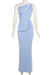 Elegant Hollow Out Patchwork Backless Spaghetti Strap Sling Dresses