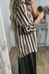 Casual Stripe Leopard Patchwork Contrast Shirt Collar Tops
