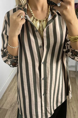 Casual Stripe Leopard Patchwork Contrast Shirt Collar Tops