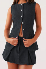 Casual Street Buttons Adjustable O Neck Sleeveless Two Pieces