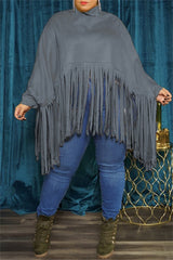Casual Solid Color Fringed Trim Turtleneck Tops(6 Colors)