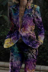 Casual Print Buttons Turn-back Collar Long Sleeve Two Pieces(6 Colors)