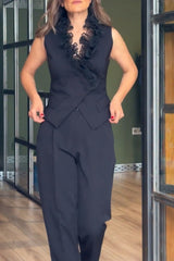 Casual  Buttons V Neck Sleeveless Two Pieces