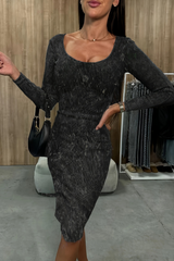 Casual Distressed V Neck Wrapped Skirt Dresses(4 Colors)