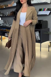 Casual Pleated Turn-back Collar Long Sleeve Two Pieces(4 Colors)