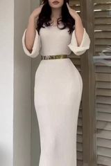 Casual Buttons With Belt O Neck Long Sleeve Dresses(4 Colors)